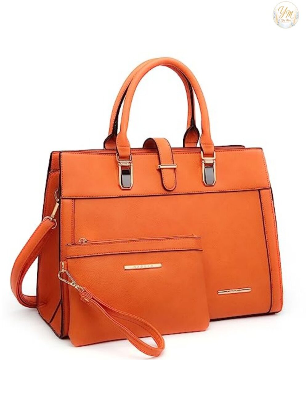 Vegan Leather Satchel Purse Top Handle Work Tote Bag with Wristlet